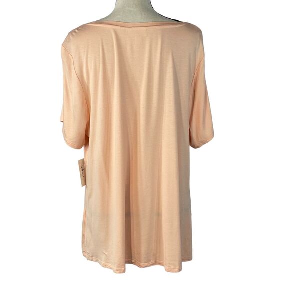 Style & Co 2X-Large Knit Top Short Sleeve Scoop Neck Stretch Knotted Front Peach - Picture 4 of 8